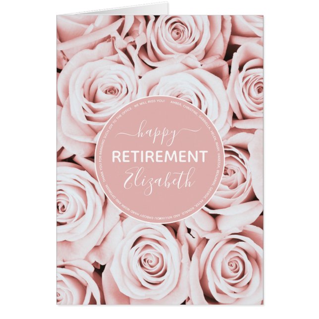 Happy Retirement rose pâle nom du script floral (Devant)
