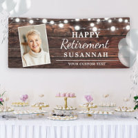 Happy Retirement Rustic Wood String Lights Photo