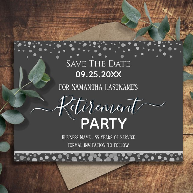 Happy Retirement Silver Confetti Save the Date (Creator Uploaded)