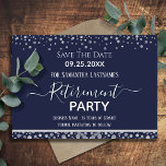 Happy Retirement Silver Confetti Save the Date Invitation<br><div class="desc">Easy to adjust retirement party save the date. No photo,  fancy script,  and silver confetti design. Various colours available. Flat colour. All text is adjustable. Great reminder for your big retirement party!</div>