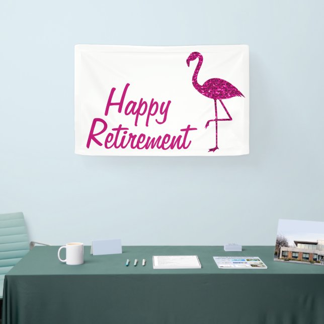 Happy retirement sparkly pink flamingo Custom text Banner (Tradeshow)