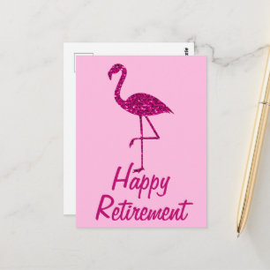 Happy retirement sparkly pink flamingo Custom text Postcard