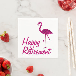 Happy retirement sparkly pink flamingo Paper  Napkin