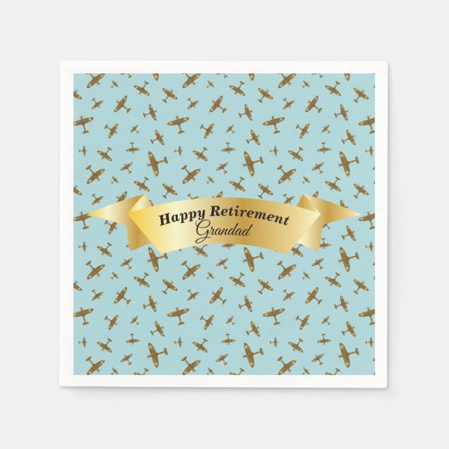 Happy Retirement Spitfire Airplanes Light Blue Napkin (Front)