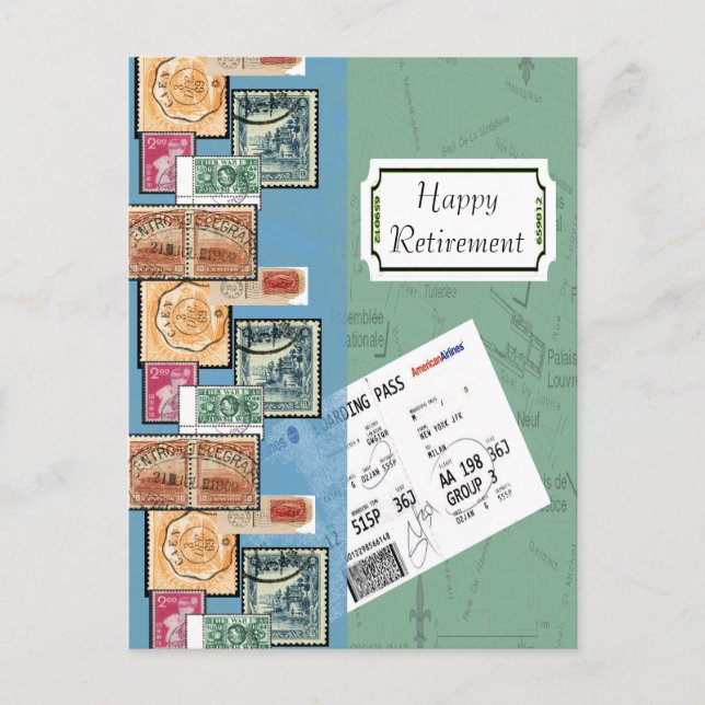Happy Retirement Stamps of the World Postcard (Front)