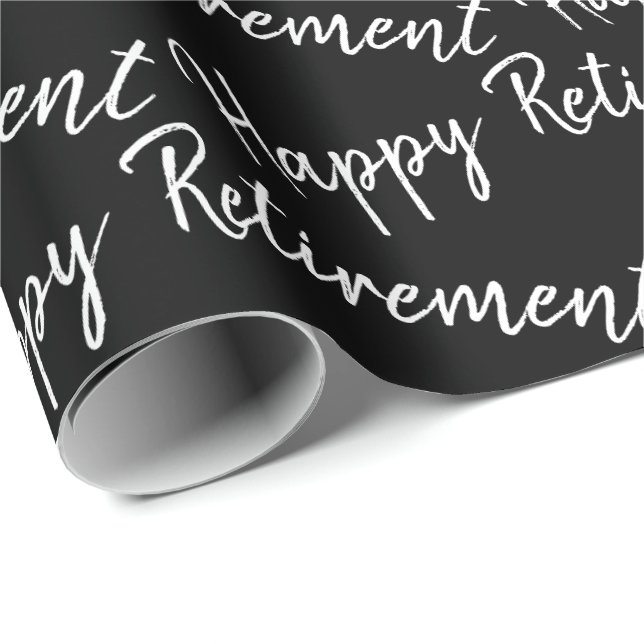 Happy Retirement text on black Wrapping Paper (Roll Corner)