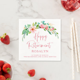 Happy Retirement Tropical Floral Pink Script Napkin