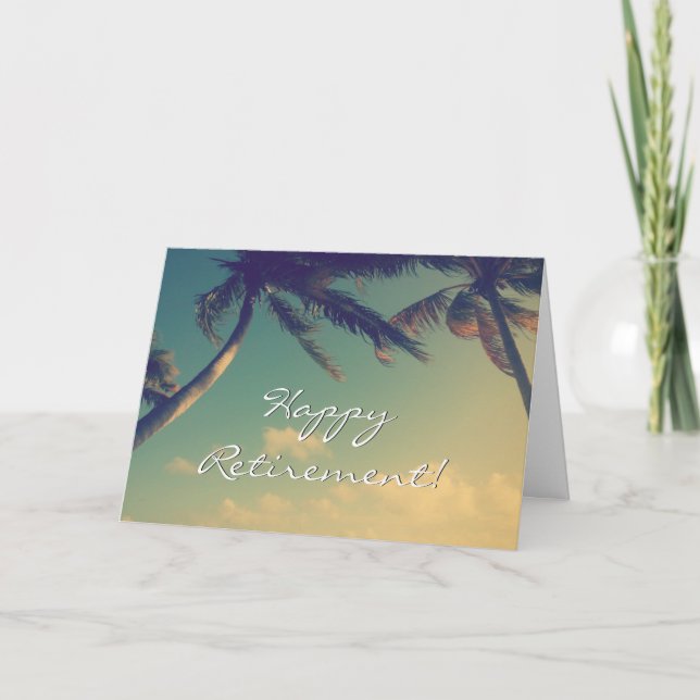 Happy Retirement tropical palm beach photo Card (Front)