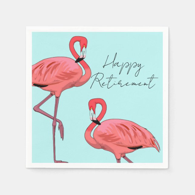 Happy Retirement Tropical Pink Flamingos Napkin (Front)