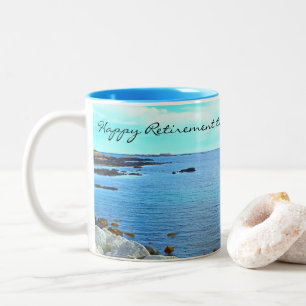 Happy Retirement Vivid Blue Sky and Ocean Photo Two-Tone Coffee Mug