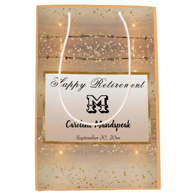 Happy Retirement Walk on Sunny Beach Gold Confetti Medium Gift Bag (Front)