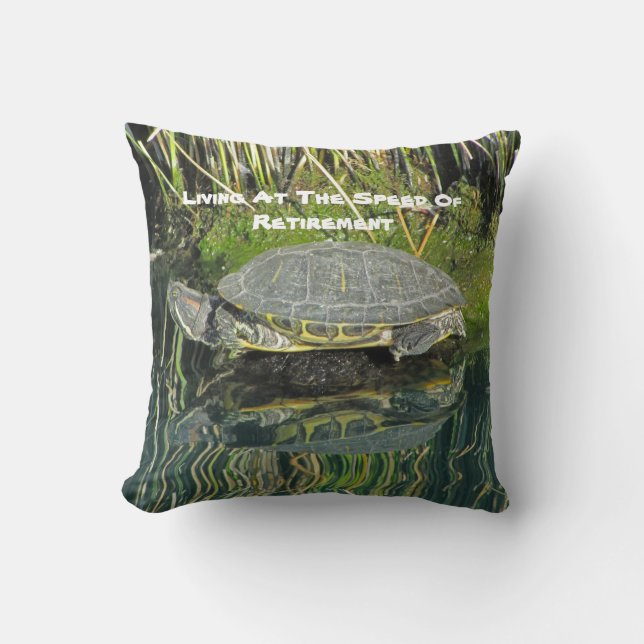 Happy Retirement Water Reflection Photo Turtle Throw Pillow (Front)