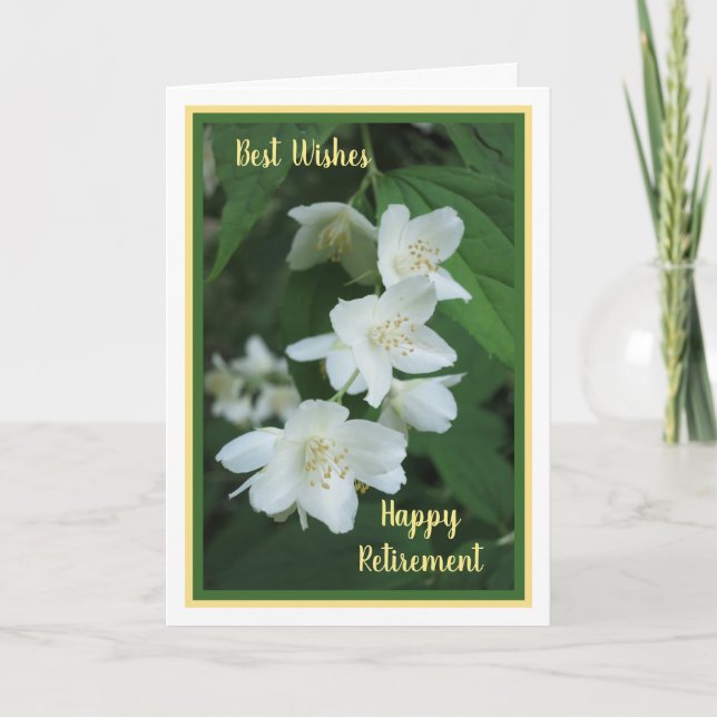 Happy Retirement Wishes Jasmine Flowers Elegant Card (Front)