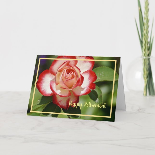 Happy Retirement Wishes Red White Rose Elegant Card (Front)