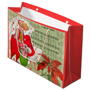 Happy Retro 1950s Christmas Couple Large Gift Bag
