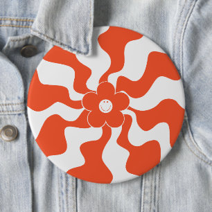 Happy Retro Daisy in Orange and White  6 Inch Round Button