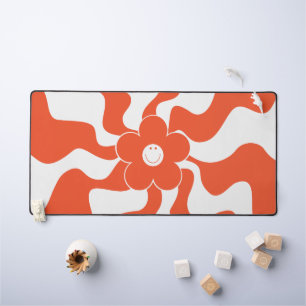 Happy Retro Daisy in Orange and White Desk Mat