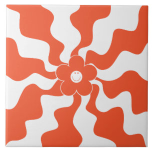 Happy Retro Daisy in Orange and White  Tile