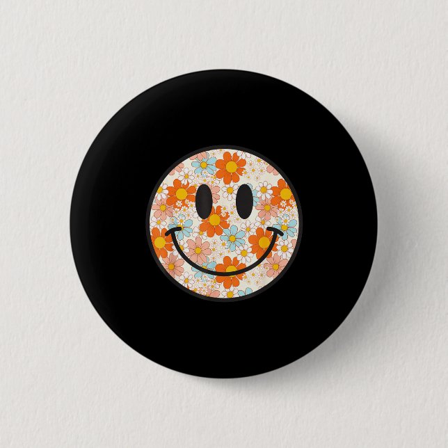 Happy Retro Daisy Smile Face Preppy Aesthetic Men  2 Inch Round Button (Front)