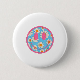 Happy Retro Daisy Smile Face Preppy Aesthetic Men 2 Inch Round Button