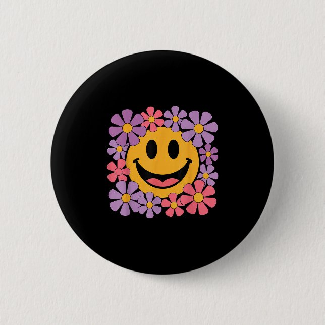 Happy Retro Daisy Smile Face Preppy Aesthetic Men  2 Inch Round Button (Front)