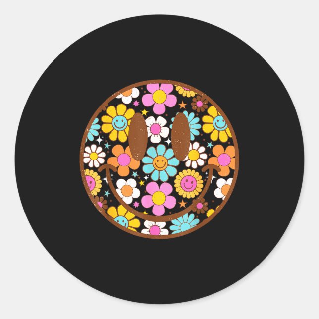 Happy Retro Daisy Smile Face Preppy Aesthetic Men  Classic Round Sticker (Front)