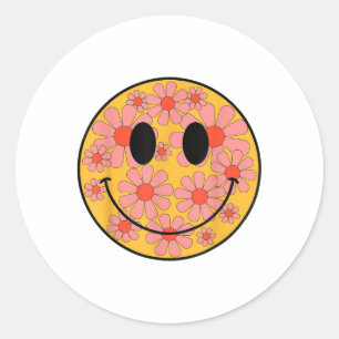Happy Retro Daisy Smile Face Preppy Aesthetic Men  Classic Round Sticker