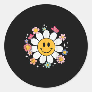 Happy Retro Daisy Smile Face Preppy Aesthetic Men Classic Round Sticker