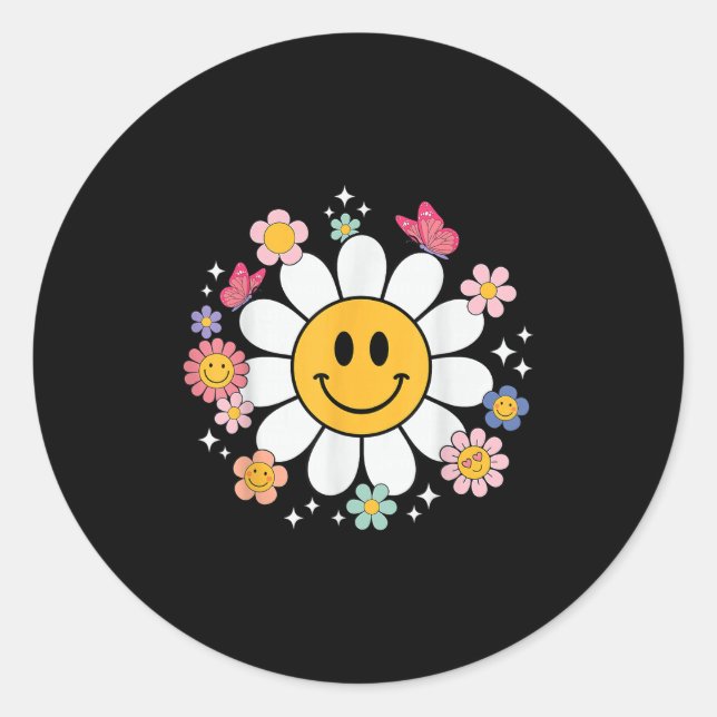 Happy Retro Daisy Smile Face Preppy Aesthetic Men  Classic Round Sticker (Front)