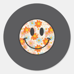 Happy Retro Daisy Smile Face Preppy Aesthetic Men  Classic Round Sticker