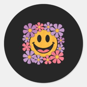 Happy Retro Daisy Smile Face Preppy Aesthetic Men Classic Round Sticker