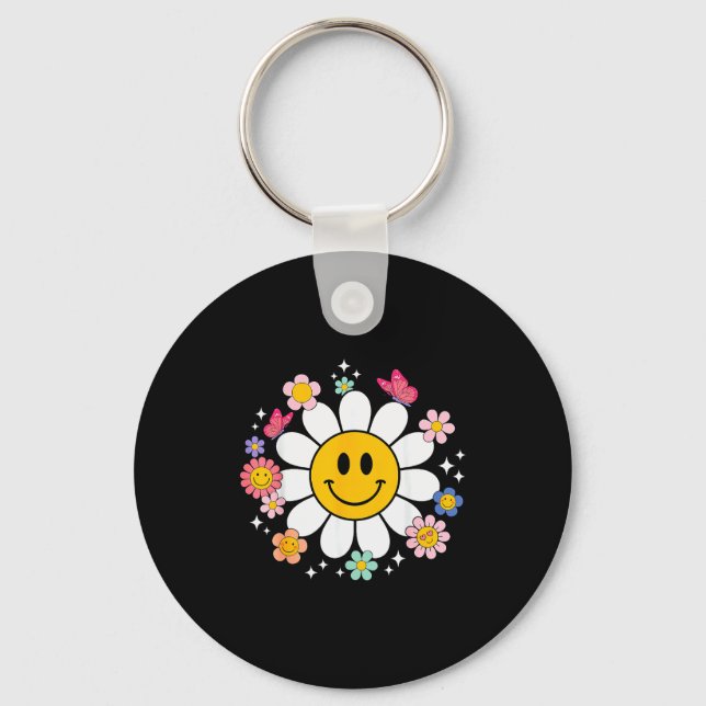 Happy Retro Daisy Smile Face Preppy Aesthetic Men  Keychain (Front)