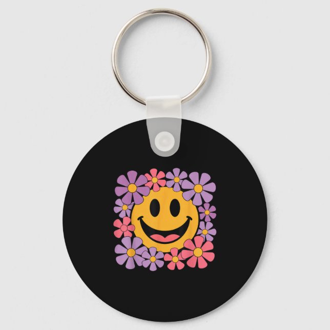 Happy Retro Daisy Smile Face Preppy Aesthetic Men  Keychain (Front)