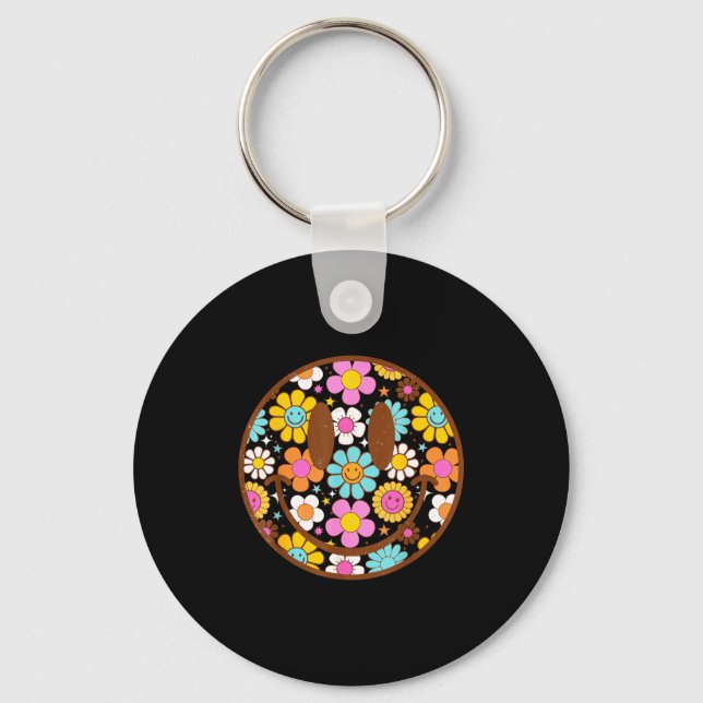 Happy Retro Daisy Smile Face Preppy Aesthetic Men  Keychain (Front)
