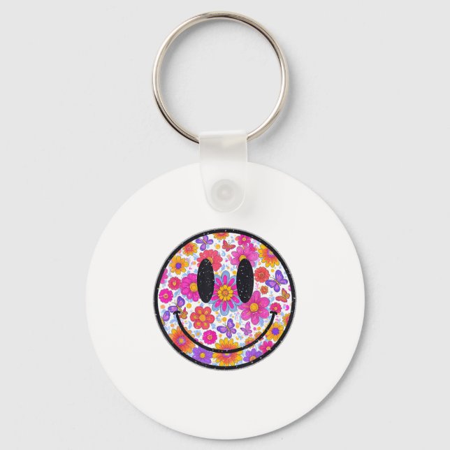 Happy Retro Daisy Smile Face Preppy Aesthetic Men  Keychain (Front)