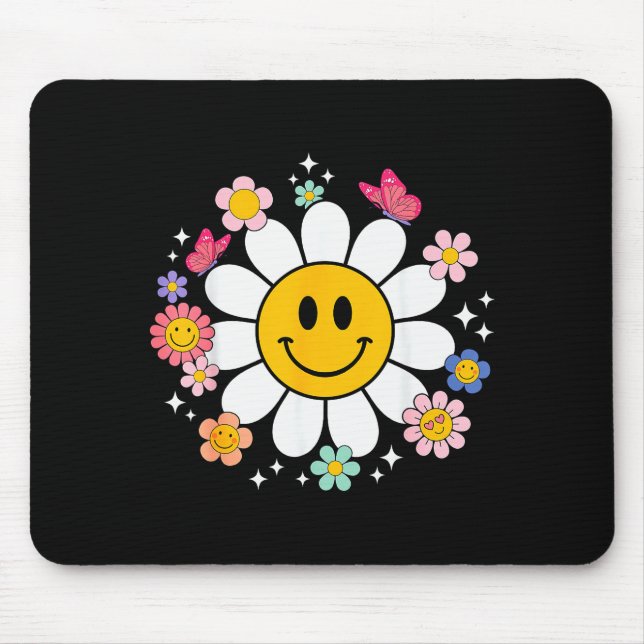 Happy Retro Daisy Smile Face Preppy Aesthetic Men  Mouse Pad (Front)