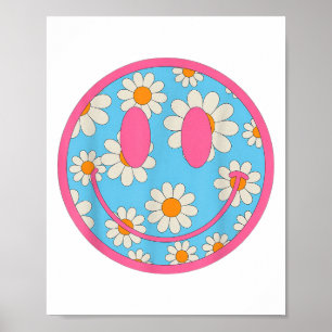 Happy Retro Daisy Smile Face Preppy Aesthetic Men  Poster