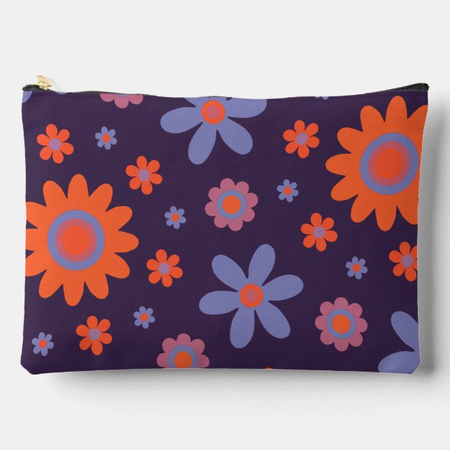  Happy Retro Flowers Cute 70s Hippie Daisy Pattern Accessory Pouch (Front)