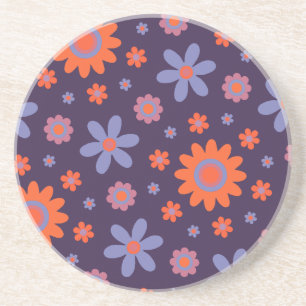 Happy Retro Flowers Cute 70s Hippie Daisy Pattern Coaster