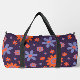 Happy Retro Flowers Cute 70s Hippie Daisy Pattern Duffle Bag