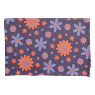 Happy Retro Flowers Cute 70s Hippie Daisy Pattern Pillowcase