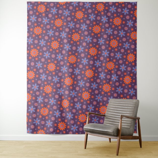  Happy Retro Flowers Cute 70s Hippie Daisy Pattern Tapestry (In Situ)