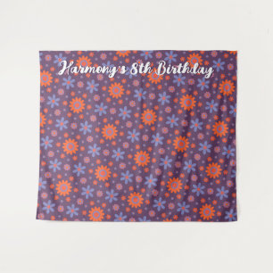 Happy Retro Flowers Cute 70s Hippie Daisy Pattern Tapestry