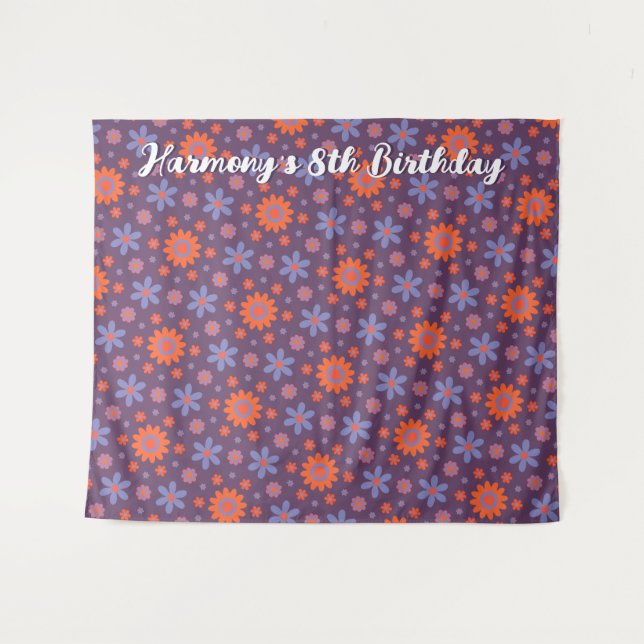 Happy Retro Flowers Cute 70s Hippie Daisy Pattern Tapestry (Front (Horizontal))
