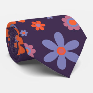  Happy Retro Flowers Cute 70s Hippie Daisy Pattern Tie