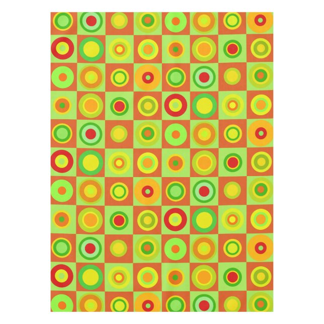 Happy Retro Modern Polka Dots Circles Op Art 1970s Tablecloth (Front)
