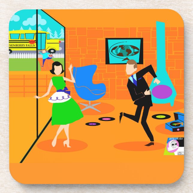 Happy Retro Parents Cork Coasters (Front)