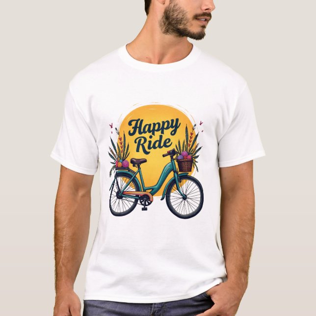 "Happy Ride" - Vintage Bicycle Art T-Shirt (Front)
