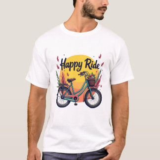 "Happy Ride" - Vintage Bicycle Art T-Shirt