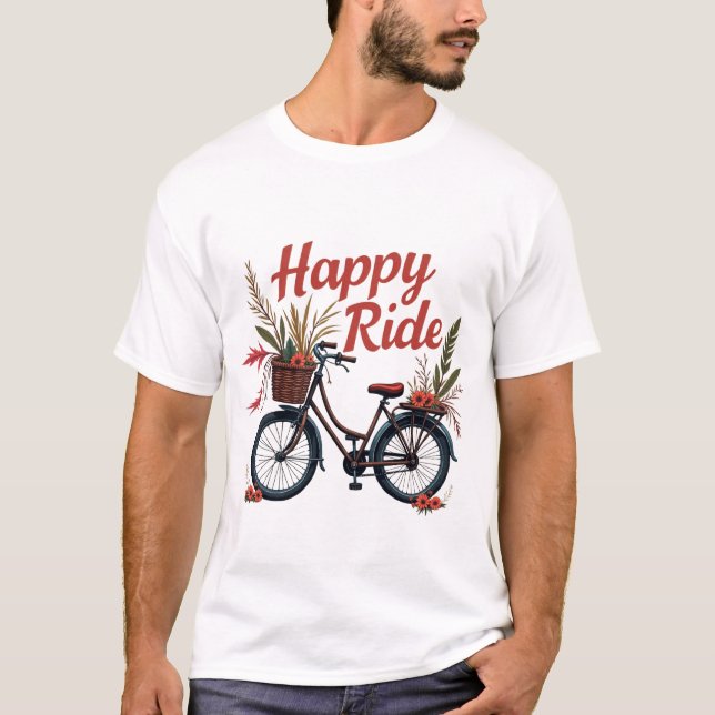 "Happy Ride" - Vintage Bicycle Art T-Shirt (Front)